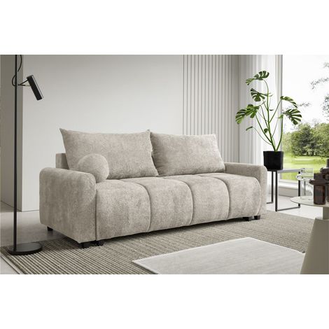 Sofa 3-Sitzer mit Schlaffunktion GIANA Stoff Soft Beige