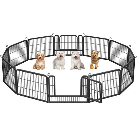 Yaheetech – Enclos pour chien 12 panneaux 60 cm H – Métal noir résistant à l'eau – Configurable en rectangle ou hexagone – Pour chiens, lapins, canards