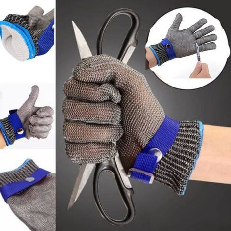 Boucher résistant à la coupure de maille en métal de gants d'acier inoxydable de preuve de coupure de sécurité HHA81215961BUL (1/3)