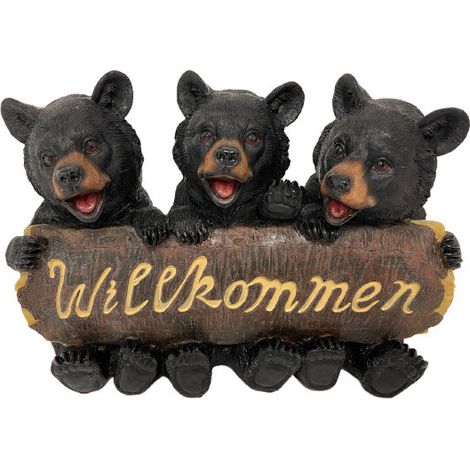 Dekofigur Willkommen Schild mit Bär 21 x 13 x 30 cm Dekofigur