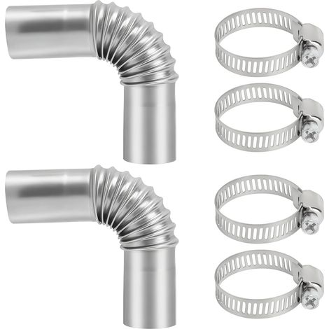 Raccord coudé pour tuyau d'échappement en acier inoxydable 25 mm Chauffage de voiture Tuyau d'échappement Tuyau de ventilation Chauffage auxiliaire avec deux pinces en acier inoxydable (1/5)