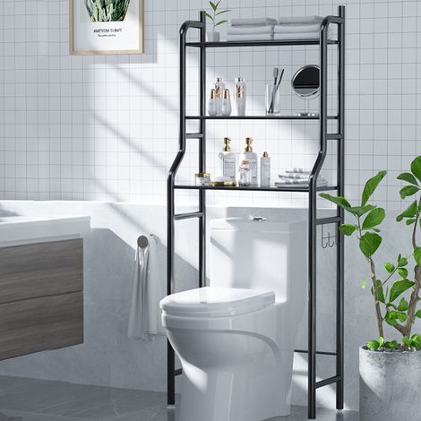 3 Tier Over the Toilet Bathroom Storage Space Holder Stand, Black (1/5)