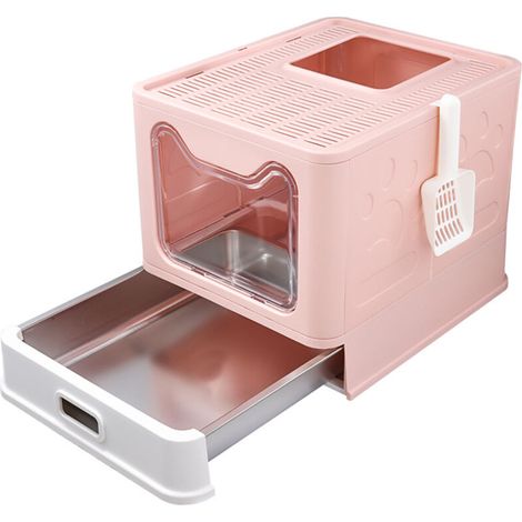 Haloyo® Bac a litiere pour chat, Maison de toilette chat fermée, Bac à litière pour chat avec tiroir coulissant, 38x41x51cm, 38x41x51cm, rose (1/5)