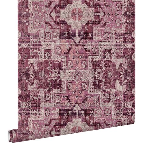 papier peint tapis patchwork kilim oriental bordeaux - ESTAhome (1/5)