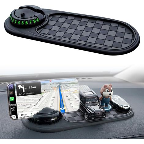 Tapis antidérapant multifonctionnel monté sur véhicule Tapis antidérapant pour voiture, support de téléphone, tapis rotatif antidérapant pour tableau de bord avec stationnement temporaire (1/5)