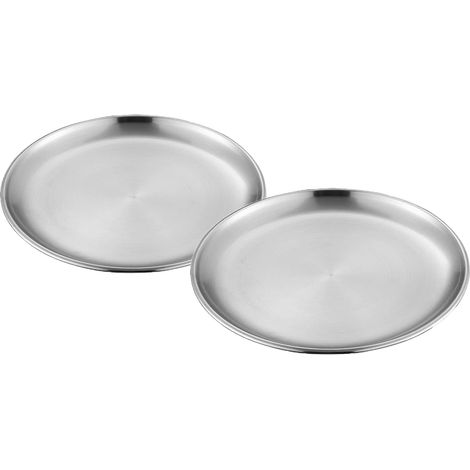lot de 2 assiettes,acier inoxydable,rondes,17 cm,antirouille,lave-vaisselle,dîner,camping,pique-niques (1/5)