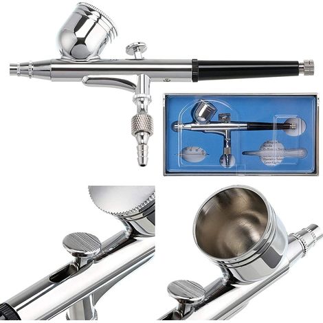 Pistolet aérographe à alimentation par gravité à double action Kit de peinture d'art en aérosol 0.3mm outil pour ongles de tatouage tasse d'alimentation par gravité 7CC et buse de 0.3mm (1/5)