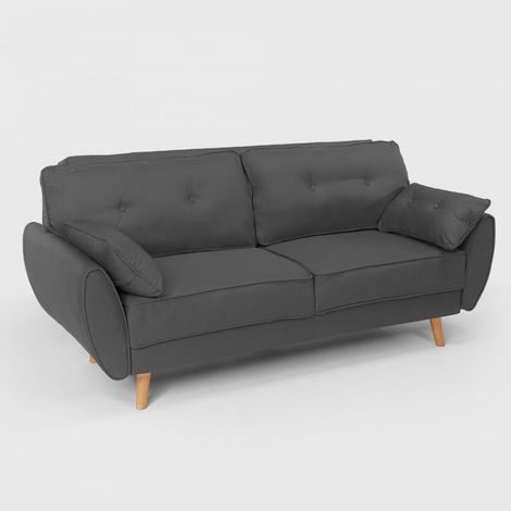 Divano letto clic clac 3 posti design nordico reclinabile in tessuto Fortaleza - Grigio Scuro