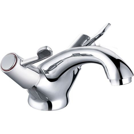 Bathroom Two Lever Mixer Taps with ABS Pop Up Waste Chrome Basin Sink Modern (1/5)