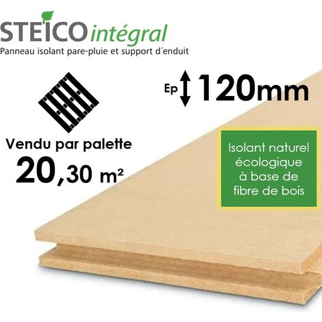 Steico – Panneau d'isolation en laine de bois 120mm – Résistance thermique R=3,00 – Pour isolation thermique par l'extérieur – Palette entière 20,30m² (1/3)
