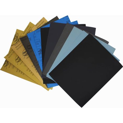 papier de Verre 230x280mm 2×400 800 1200 2000 3000 Grain abrasif Humide et Sèche,total 10 pièces,Utilisé pour polir métal, bois, les voitures (1/5)