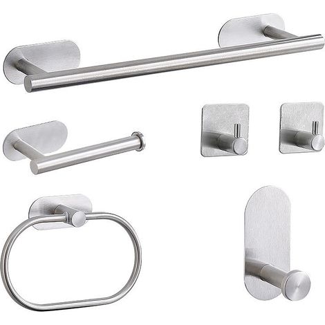 Badezimmer-Accessoire-Set, 6-teiliger Handtuchhalter ohne Bohren, Handtuchringe aus Edelstahl für das Badezimmer, groß (1/5)