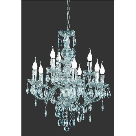 Lampadario Classico 9 Luci con Pendagli Trasparenti 73 cm Luster GD Trio