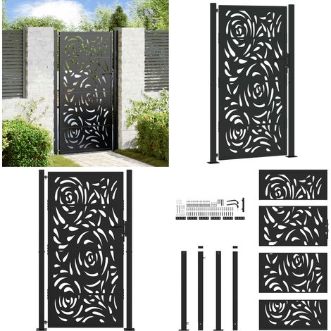Puerta de jardín negra 100x175 cm acero diseño llama - Puerta de patio - Puerta de acero