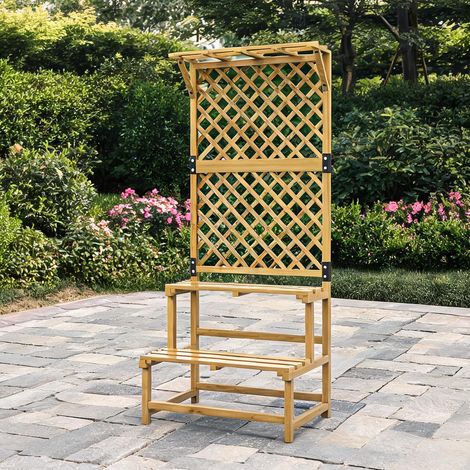 Jardinière en bois avec treillis et toit 2 étages jaune (1/5)