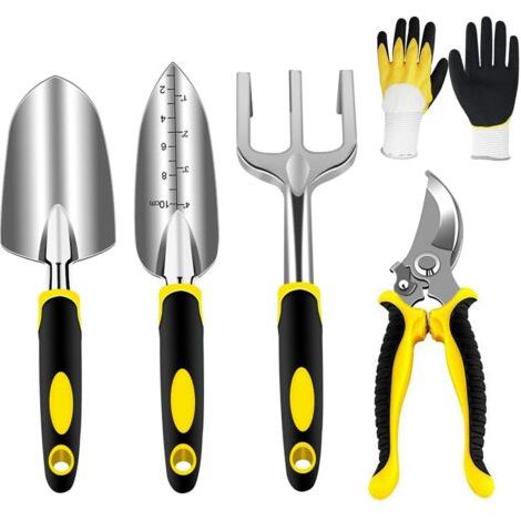 Ensemble d'outils de jardinage, têtes robustes en aluminium et poignées ergonomiques, kit de jardinage avec sécateur, pell
