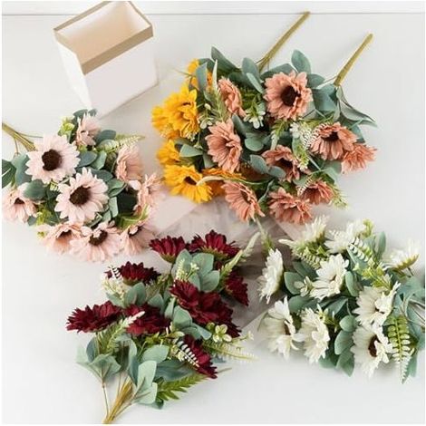 Set mit 2 künstlichen Sonnenblumensträußen mit je 9 Köpfen, realistische Seidenblumen, lange Stiele für Zuhause, Hochzeiten, Partys und Gartendekoration - (1/5)