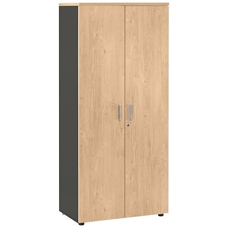 Armoire portes battantes Exprim H 180 cm, décor chêne - corps anthracite - Maxiburo (1/3)