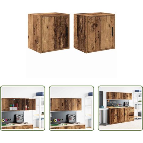 vidaXL Outils de garage -  Armoires murales de garage 2 pcs vieux bois bois d'ingénierie (1/5)