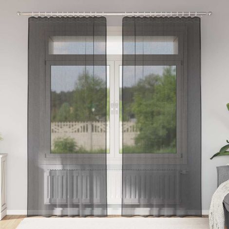 Voile Vorhänge mit Stangentaschen 2 Stk. Schwarz
