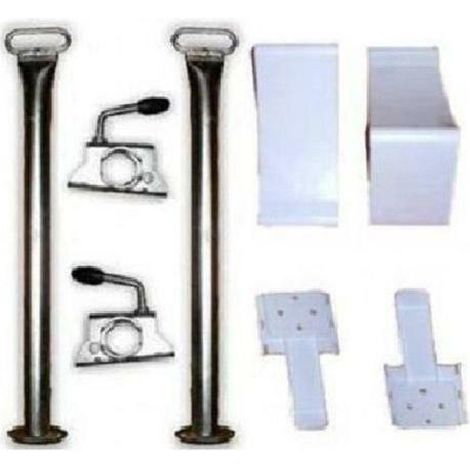 2 Anhängerstützen + 2 Klemmhalter + 1 Satz Unterlegkeile Bremskeile mit Halter