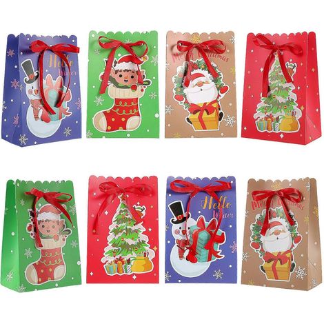 PRETYZOOM Lot de 12 boîtes cadeaux de Noël, boîtes en papier légères pour bonbons, biscuits et autres gourmandises, avec étiquettes et ruban pour les fêtes de fin d'année.