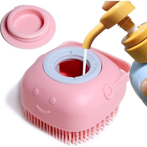 Distributeur de shampoing de massage pour animaux, brosse en caoutchouc silicone souple pour douches de chiens et de chats (rose) (1/4)