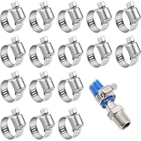 25 colliers de serrage en acier inoxydable de 6 à 12 mm, colliers métalliques réglables pour tuyaux d'eau domestiques, compatibles avec l'acier inoxydable 304 (1/4)