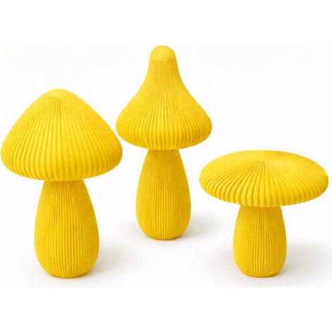 Champignons décoratifs jaunes, lot de 3, pour décorer une étagère ou une commode. (1/3)