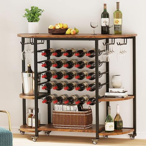 Dripex Étagère à vin 25 Bouteilles, Meuble Rangement avec 4 Rangées Porte-Verres, Casier à vin avec roulettes, Buffet de Cuisine, pour Cuisine, Bar, Salle à Manger, Cave, 119.6 x 40 x 101cm (1/5)