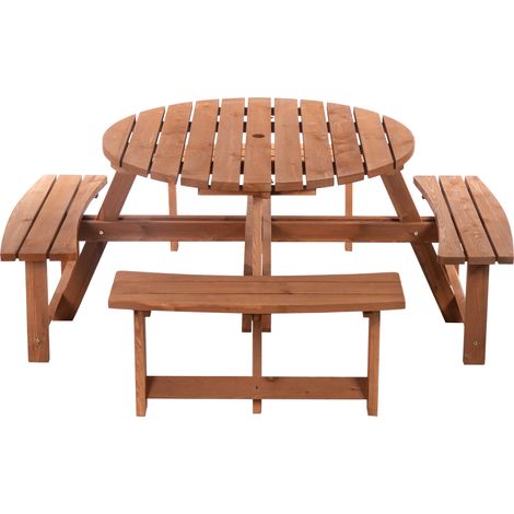Outsunny 8 Seat Outdoor Wooden Picnic Table with Bench, Parasol Hole, Brown (1/7)