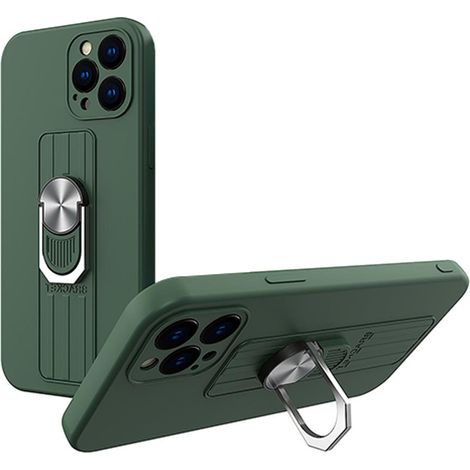 Custodia con anello in silicone, anello per dito e supporto per Samsung Galaxy A42 5G, colore verde scuro. (1/3)