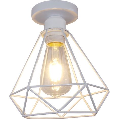 Diamant Plafonnier Design Vintage Rétro en Métal E27 Lustre Suspension pour Couloir Escalier Cuisine Blanc 1PCS (1/5)