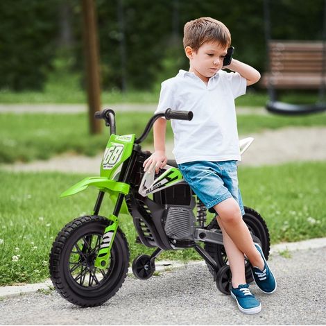 Moto elettrica per bambini 12 V con musica e rotelle, 107 x 56 x 70 cm, verde HAVRYA (1/3)