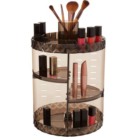 Premier Housewares Cosmetic Organiser With 4 Tier Revolving Black Round Compartments Clear Diamond Multipurpose Storage Statement Piece for Dresser / Bathroom With Rotating Base W26 X D26 X H34cm. (1/5)