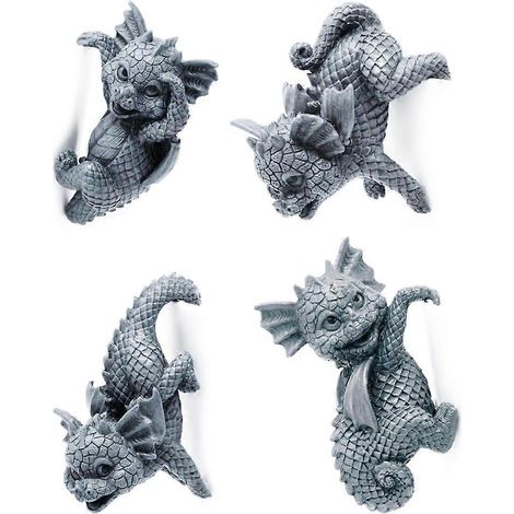 4-teiliges 3D-Gartenfiguren-Set: Drachen- und Dinosaurierfiguren, handgefertigte Blumentopf-Anhänger für Zuhause, Garten und Terrasse