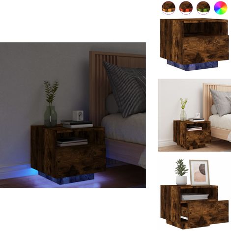 Table de chevet avec lumières LED chêne fumé 40x39x37 cm - Table De Chevet - Luminaire Led - Meubles Chambre - Décoration Intérieur - Rangement Nuit (1/5)