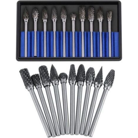 Fraise 10 pièces lime rotative en acier au carbure de tungstène ensemble de fraises 3mm tige 6mm diamètre de coupe Double-CET (1/3)