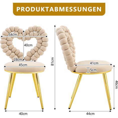 Fauteuils de table en tissu velours crème (pack de 2) – Dos découpé en motif cœur, piètement laiton, adaptés aux espaces repas, entrées et séjours. (1/5)