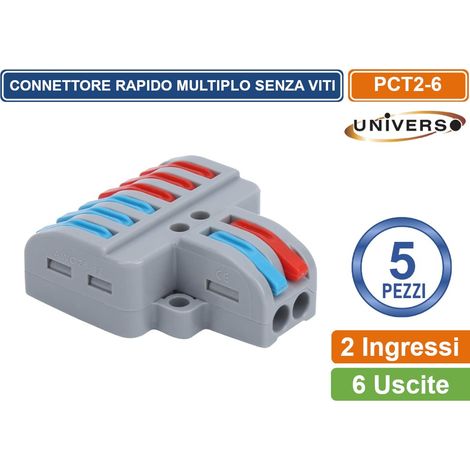 UNIVERSO CONFEZIONE 5 PEZZI MORSETTO CONNETTORE UNIVERSALE MULTIPLO CONNESSIONE RAPIDA SENZA VITI  2 POLI IN INGRESSO 6 POLI IN USCITA (1/3)
