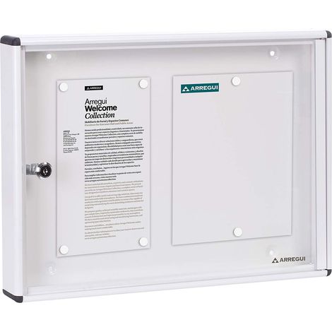 ARREGUI PAN41 Bacheca Magnetica con Anta Battente per Interni in Alluminio, con serratura e chiave, 35 x 48 x 5 cm, contiene 2 fogli A4 Bianco (1/4)