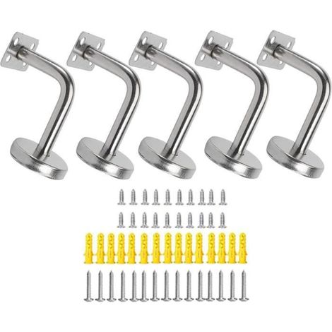 Supports de Main Courante d'Escalier,Lot de 5 Pièces,Supports de Rampe d'Escalier, en Acier Inoxydable, 60x80 mm,avec Vis,Argent (1/4)