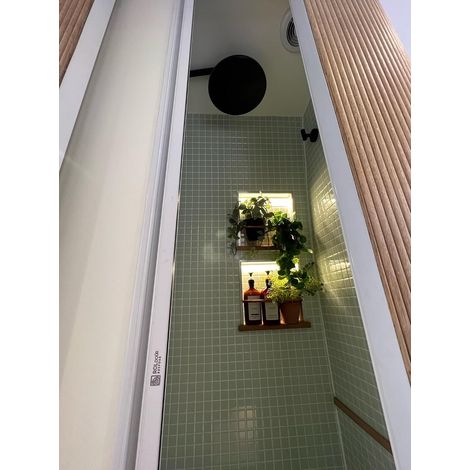 Retractable Shower Door for Campervan and RV, 1800 mm x 1000 mm, Space, Saving Design , Dark Grey Screen, White Frame (1/5)