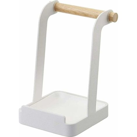 royaluxe - Porte-couvercle en métal et bois Porte-pot et porte-cuillère Rangement de cuisine Spatule Rack (Blanc) (1/5)