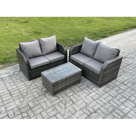 Fimous 4 Seater Outdoor Lounge Sofa Set Rattan Garden Furniture Set with Rectangular Coffee Table Dark Grey Mixed (1/4)