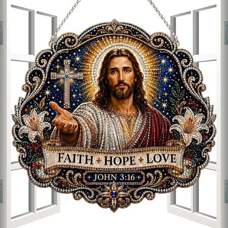 Edelstein-Kunst-Set Jesus Edelstein Wanddekoration Rhinestone-Malerei-Komplettset Für Wohnzimmer, Küche, Zuhause, Fenster, Studentenwohnheim, , Party, Feiertag (1/5)