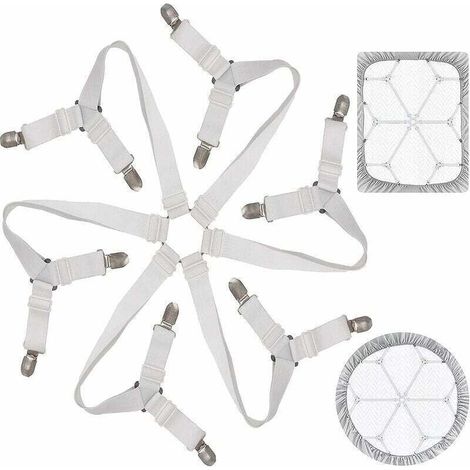 Tendeur Drap Housse Lit Drap Réglable Attache Drap Housse Élastique 3 Voies 6 Côtés Feuilles De Literie Bretelles Drap De Lit Attaches Pour Draps De Lit Coussin De Canapé Matelas Blanc (1/4)