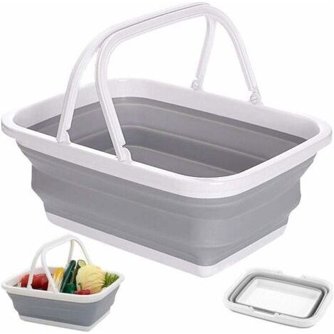 Cesta de lavandería plegable, cesta de la compra rectangular plegable, caja plegable multifuncional con asa de silicona y plástico para lavar platos, camping.