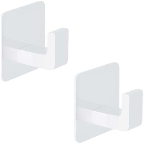 Wandmontierter Handtuchhaken aus Metall, Aluminiumhaken, selbstklebender Kleiderhaken ohne Bohren, Küchenhaken, 2er-Pack, weiß (1/5)