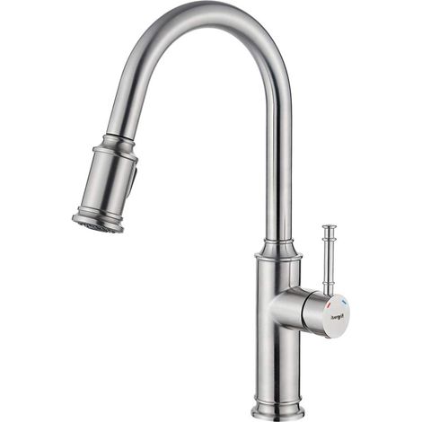 Ibergrif M22132 - Miscelatore da Cucina con Doccetta Estraibile, Rubinetto Monocomando per Lavello, Nichel Spazzolato (1/4)